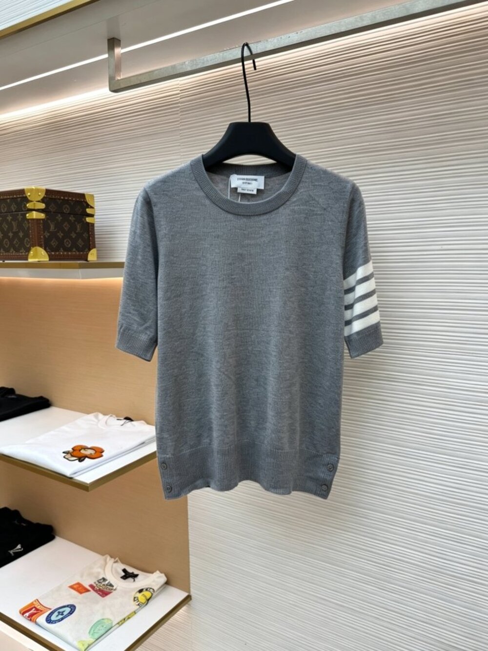 THOM BROWNE pique cotton knit short-sleeved shirt,